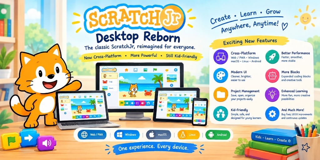 ScratchJr Desktop Reborn — Cross-Platform • More Powerful • Still Kid-Friendly